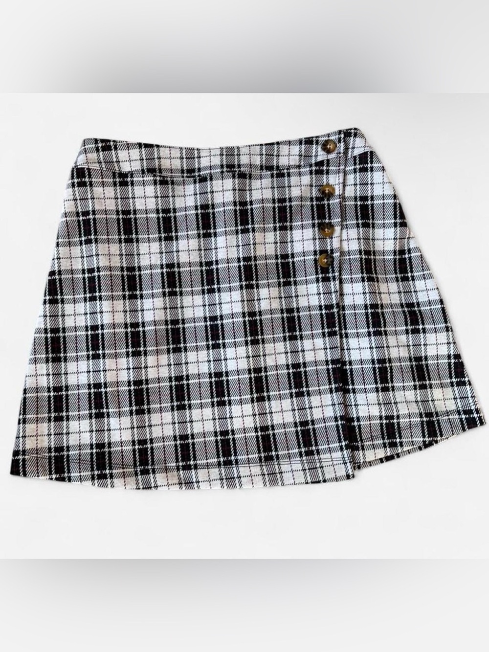Self Esteem Black & White Plaid Mini Skirt with Side Buttons